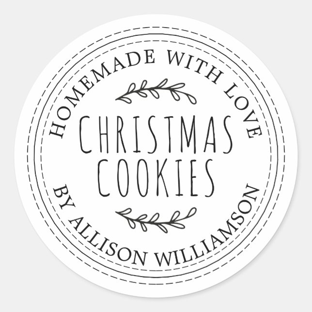 White Rustic Homemade Christmas Cookies Classic Round Sticker (Front)