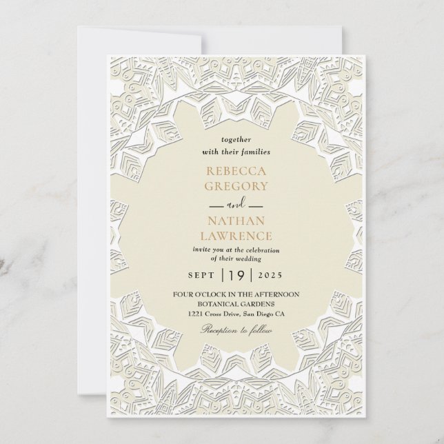 White Rustic Lace wedding invitations (Front)