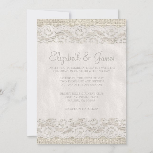 White Rustic Lace Wedding Invitations (Front)