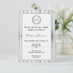 White Rustic Monogram Bridal Shower Invitation