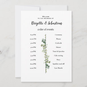 white rustic wedding order of the day poster invitation