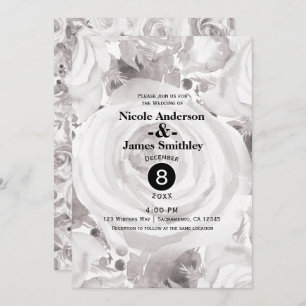 White Rustic Winter Roses Elegant Wedding Invitation