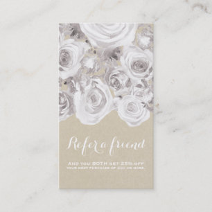 White Rustic Winter Roses Kraft Floral Chic Referral Card