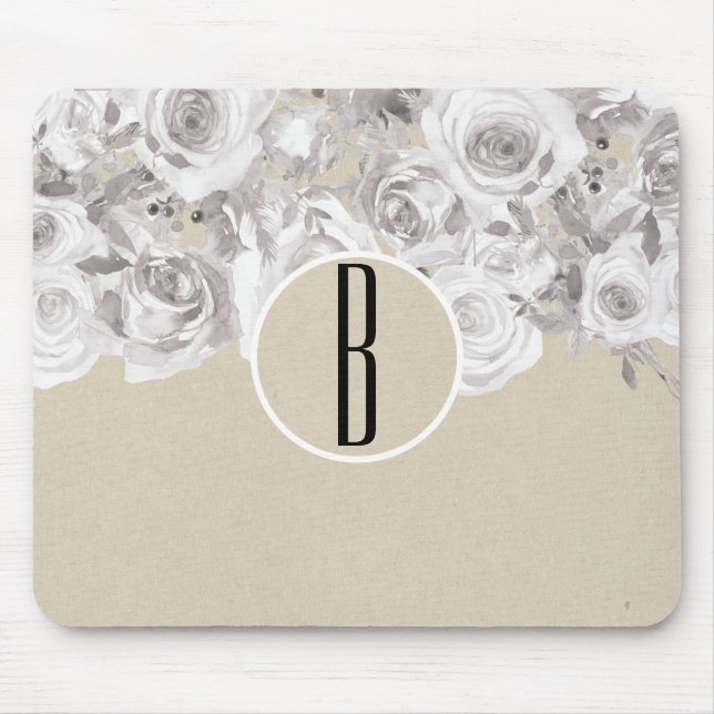 White Rustic Winter Roses Shabby Chic Kraft Mouse Mat (Front)