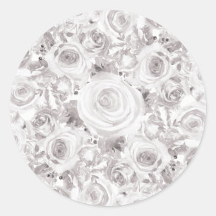 White Rustic Winter Roses Wedding Elegant Favour Classic Round Sticker