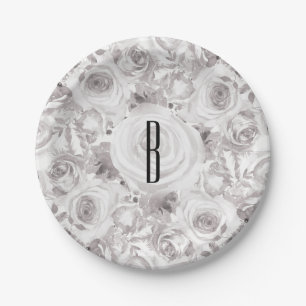 White Rustic Winter Roses Wedding Elegant Paper Plate