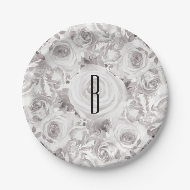 White Rustic Winter Roses Wedding Elegant Paper Plate (Front)