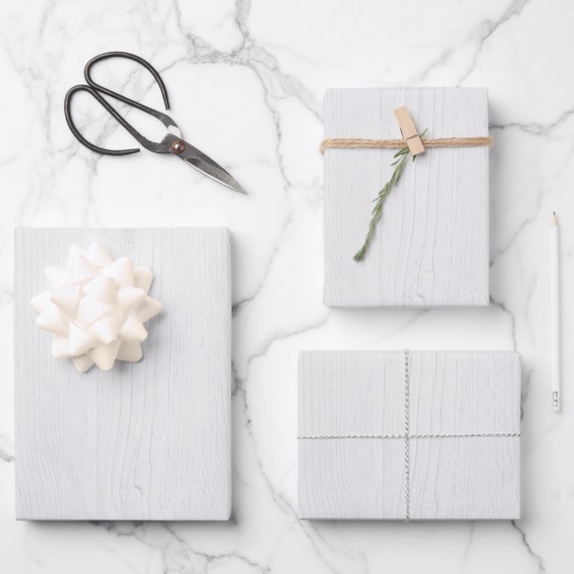 White Rustic Wood Digital Print Wrapping Paper Sheet (Front)