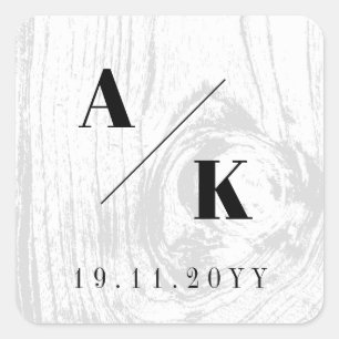 White Rustic Woodgrain Texture Chic Winter Wedding Square Sticker