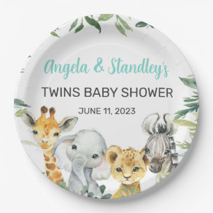 White safari animals baby shower paper plates. plate
