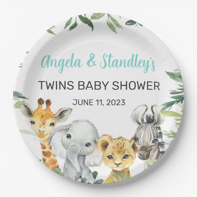White safari animals baby shower paper plates. plate (Front)