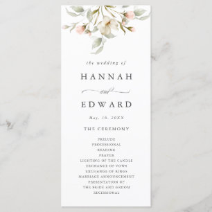 White Sage Blush Elegant Floral Wedding Ceremony Programme