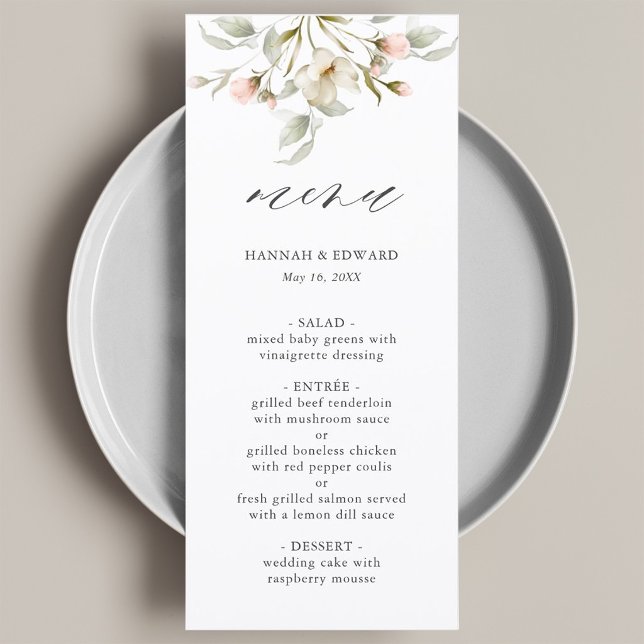 White Sage Blush Elegant Floral Wedding Menu (Creator Uploaded)
