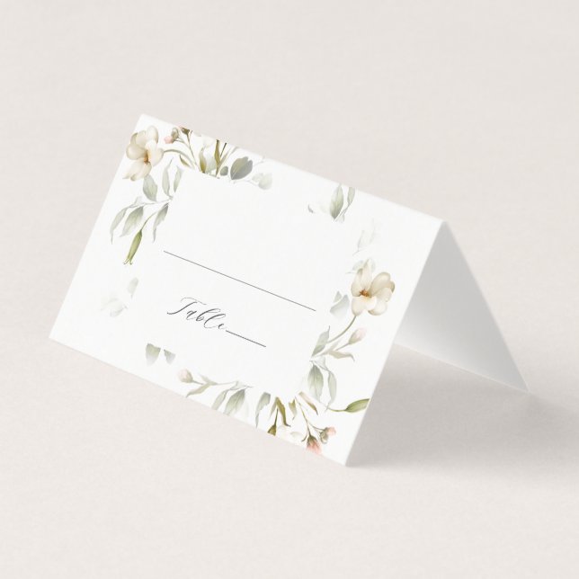 White Sage Blush Elegant Floral Wedding Place Card (Front)