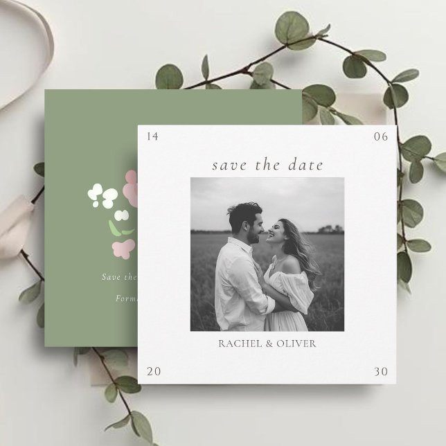 White & Sage | Chic Floral Wedding  Save The Date (Creator Uploaded)
