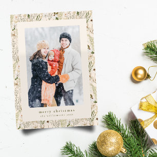 White Sage Floral Merry Christmas Family Photo Holiday Card