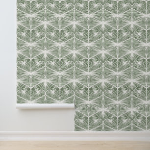 White Sage Green Abstract Geometric Pattern Wallpaper