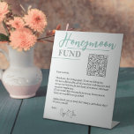 White & Sage Green Elegant QR Code Honeymoon Fund Pedestal Sign<br><div class="desc">Minimalistic design with elegant script typography in white,  grey and sage green colours.
Text to personalise.</div>