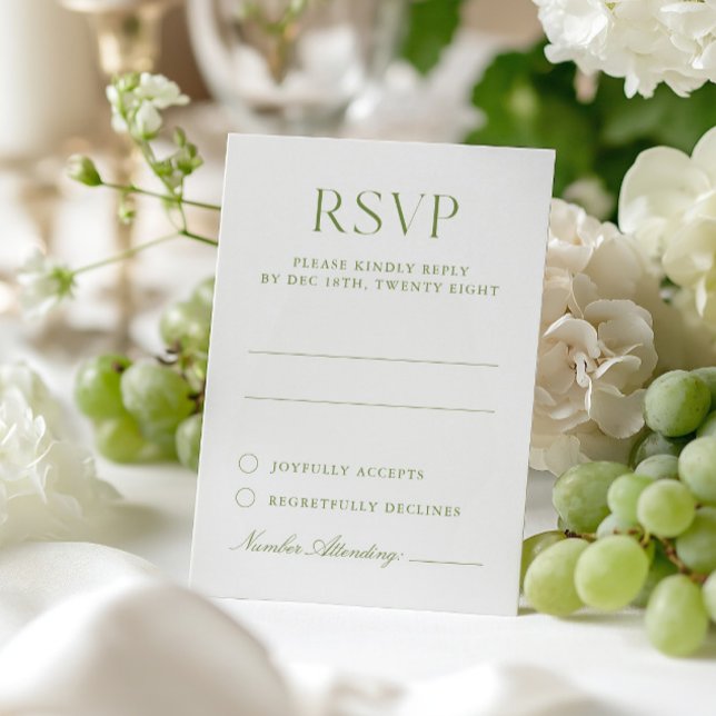 White & Sage Green Elegant Wedding RSVP Card (White & Sage Green Elegant Wedding RSVP Card)