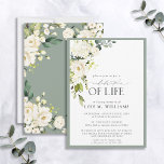 White Sage Green Floral Celebration of Life Invitation<br><div class="desc">A beautiful,  elegant white and sage green watercolor floral and hand lettered calligraphy Celebration of Life memorial service invitation. Text is easily personalised. Copyright Anastasia Surridge for Elegant Invites,  all rights reserved.</div>