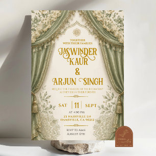 White Sage Green Floral Wedding Invitation