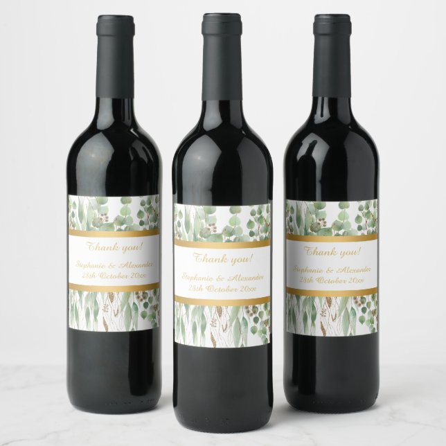 White Sage Green Gold Botanical WINE LABEL (Bottles)