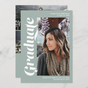 White sage green graduate script photo graduation invitation