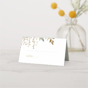 White & Sage Green Watercolor Foliage Wedding  Place Card