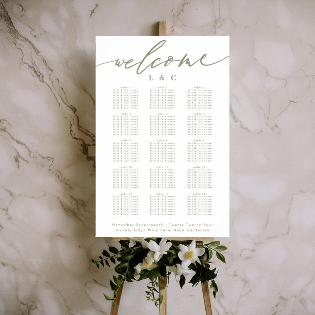 White Sage Green Wedding Welcome Seating Chart (Creator Uploaded)