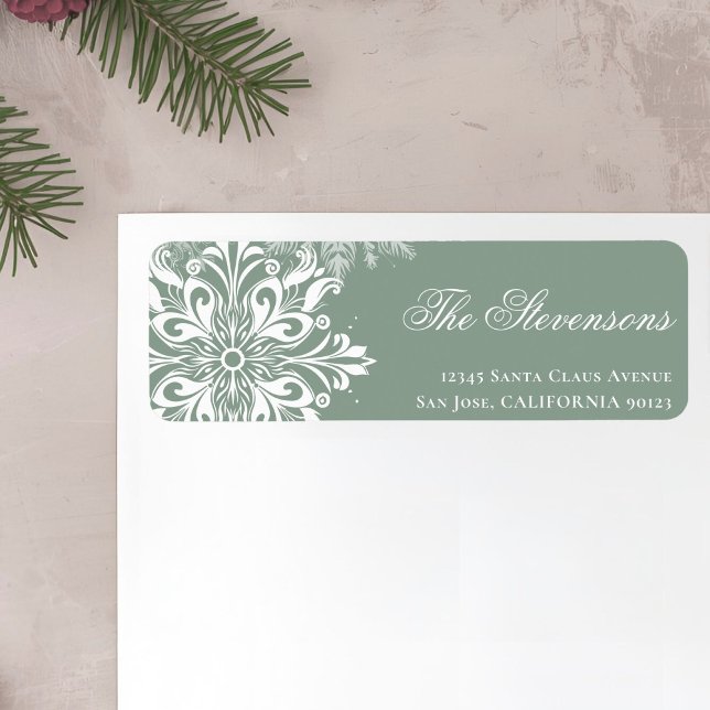 White Sage Snowflakes Holiday Return Address Label (Creator Uploaded)