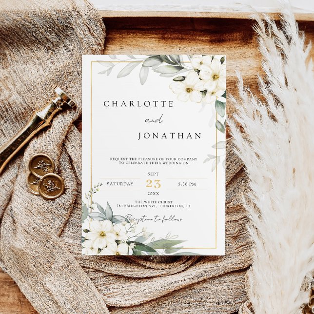 White & Sage Watercolor Floral Elegant Wedding Invitation (Creator Uploaded)