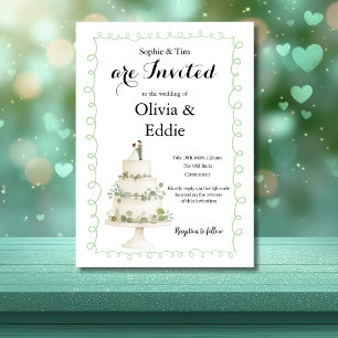 White & Sage Wedding Cake QR Code Invitation