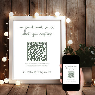 White   Sage Wedding Photo Share QR Code Sign