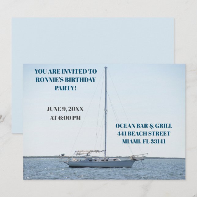 White Sailboat  Ocean  50th Boat  Birthday  Invitation (Front/Back)