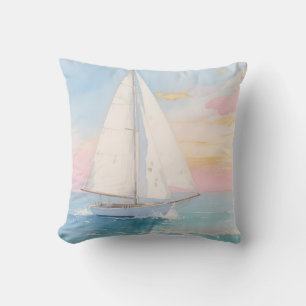 White Sailboat Ocean Glow Cushion