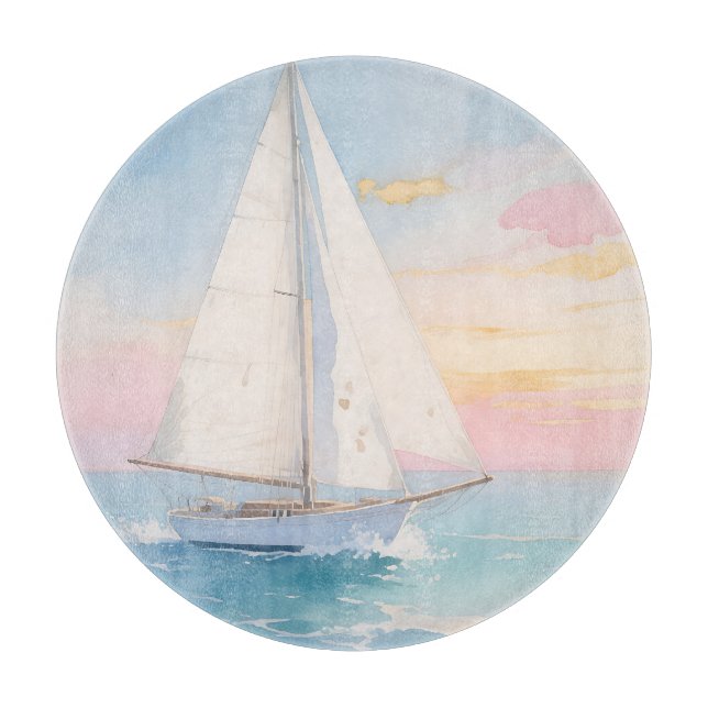 White Sailboat Ocean Glow Cutting Board (Front)