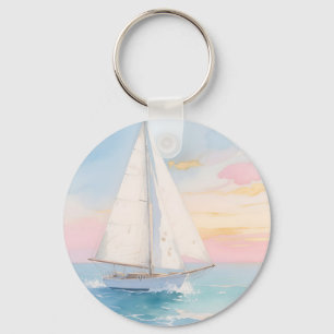 White Sailboat Ocean Glow Key Ring