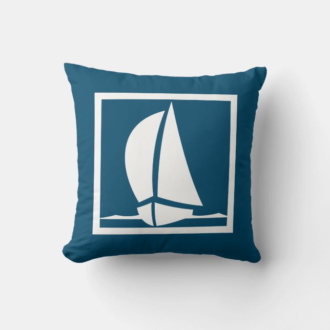 white sailboat on navy blue pillow (Front)