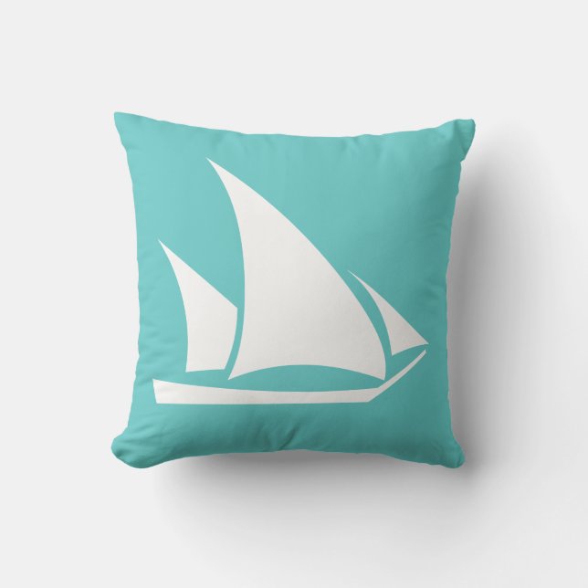 white sailboat  on teal blue pillow (Front)