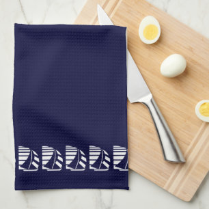 White Sailboats on Blue Kitchen Towel