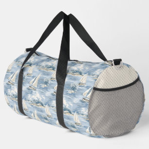WHITE SAILBOATS ON ROUGH BLUE OCEAN WAVES DUFFLE BAG