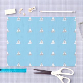 White Sailing Boats on Blue Background Tissue Paper