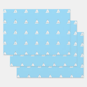 White Sailing Boats on Blue Background Wrapping Paper Sheet