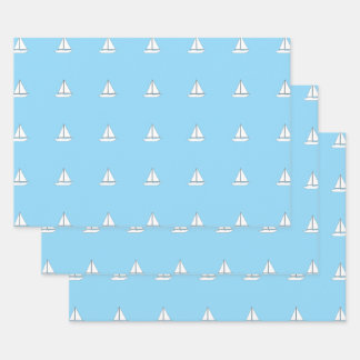 White Sailing Boats on Blue Background Wrapping Paper Sheet