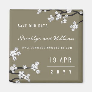 White Sakura Asian Wedding Save The Date Magnet