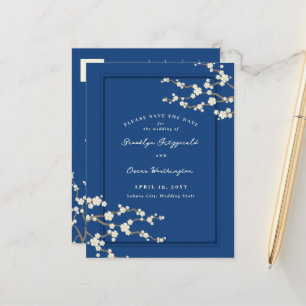 White Sakura Cherry Blossoms Asian Save The Date Announcement Postcard