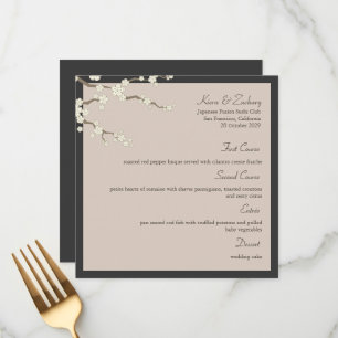 White Sakura Cherry Blossoms Modern Asian Wedding Menu