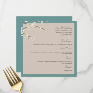 White Sakura Cherry Blossoms Modern Asian Wedding Menu