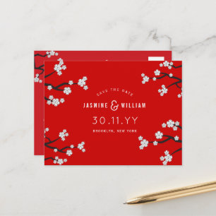 White Sakura Cherry Blossoms Save The Date Wedding Announcement Postcard