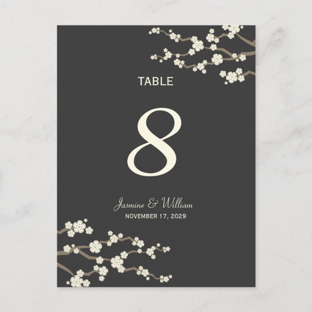 White Sakura Cherry Blossoms Table Number Postcard (Front)
